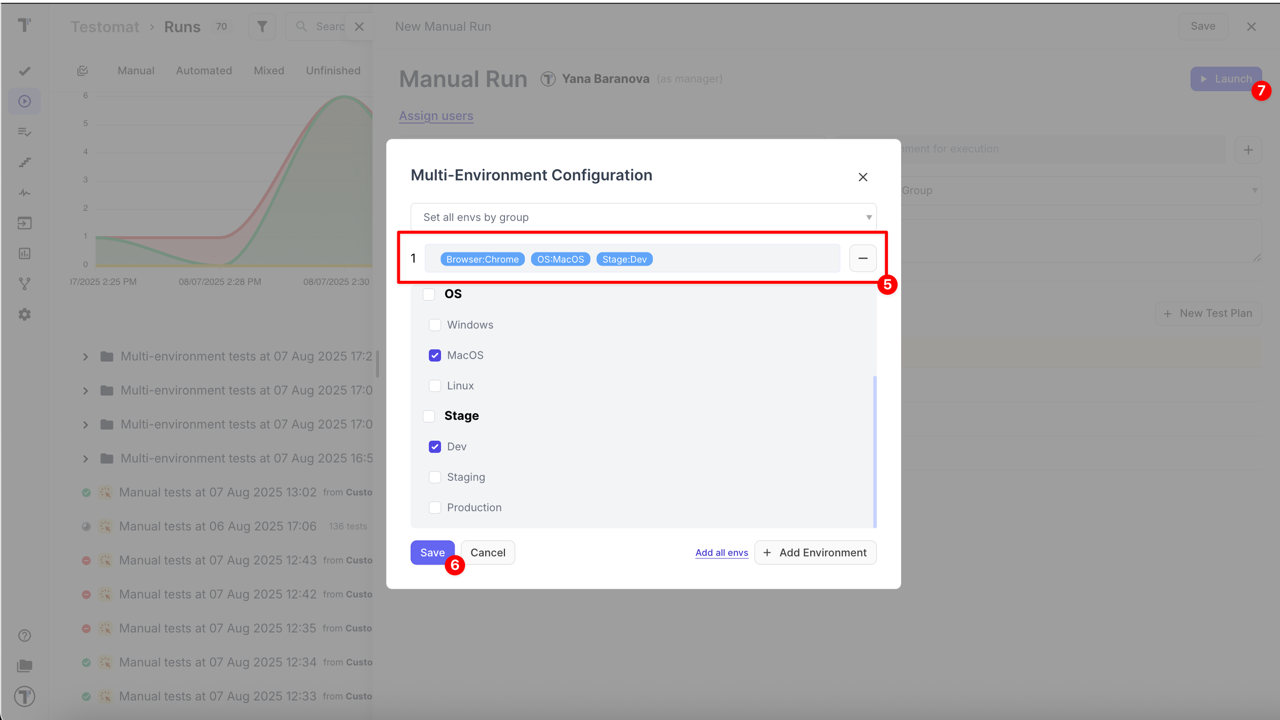 Launch single run with environments
